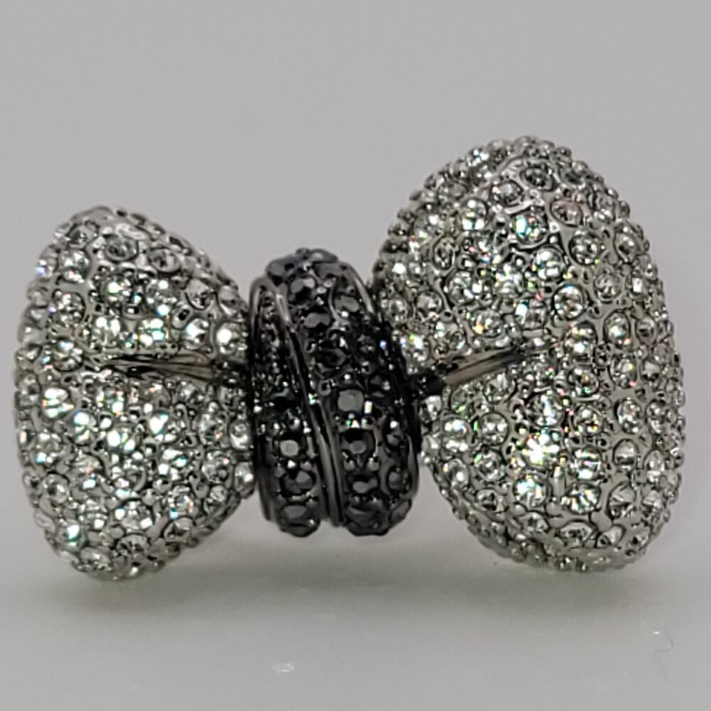 Park Lane "Diamond Ribbons" Statement Ring Clear & Jet Crystals Bow